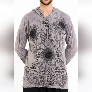 Skeleton sunflower yoga meditation Sure Design hooded grey long sleeve